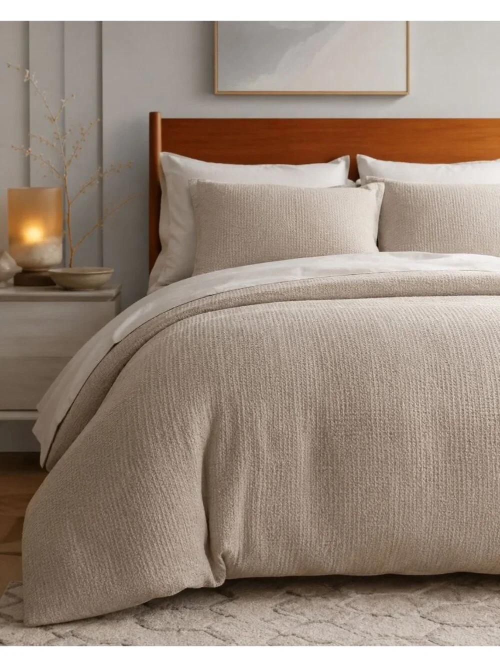S26a | Quince Organic Luxe Honeycomb Duvet Cover Set King Cal King Sand NWOT